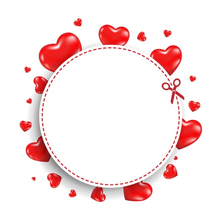 Announcement Coupon With Red Hearts With Gradient Mesh, Isolated On White Background, Vector Illustrationのイラスト素材