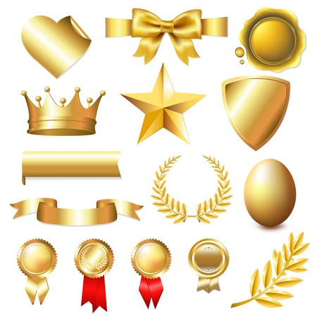 Big Golden Collection With Gradient Mesh, Isolated On White Background, Vector Illustrationのイラスト素材