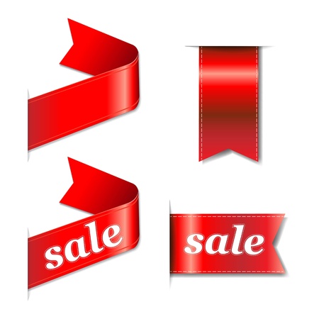 Red Web Sale Ribbons Set With Gradient Mesh, Vector Illustrationのイラスト素材
