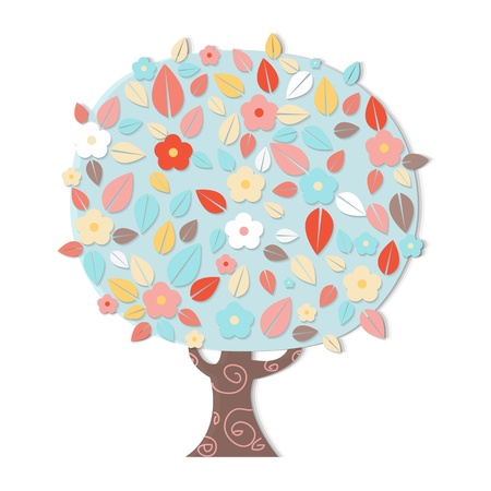 Fantastic Tree With Flowers, Vector Illustrationのイラスト素材