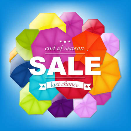 Sale Poster With Color Umbrellas, With Gradient Mesh, Vector Illustrationのイラスト素材