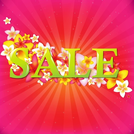 Sale Poster With Flowers And Sunburst With Gradient Mesh, Vector Illustrationのイラスト素材