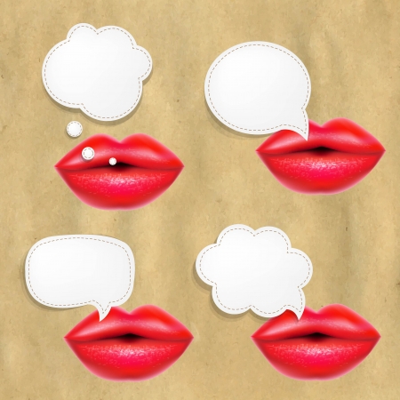 Red Lips Set With Speech Bubblesのイラスト素材