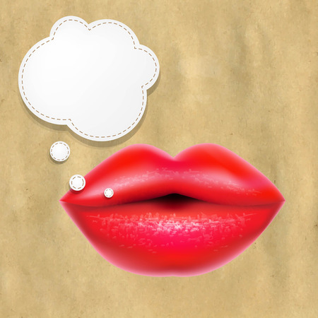 Red Lips With Speech Bubble With Retro Paperのイラスト素材
