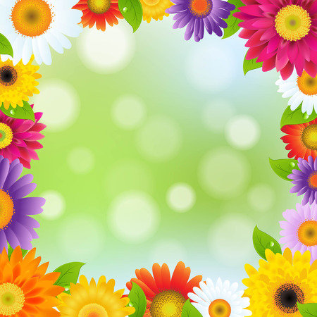 Color Gerbers Flower Frame, With Gradient Mesh, Vector Illustrationのイラスト素材