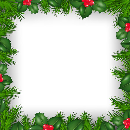 Christmas Border From Holly Berry With Gradient Mesh, Vector Illustrationのイラスト素材