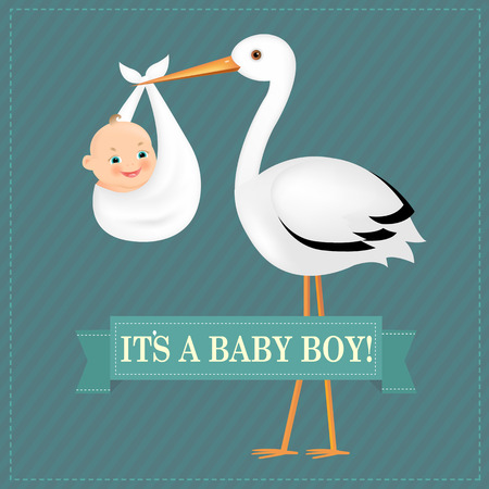 Poster Stork With Baby Boy With Gradient Mesh, Vector Illustrationのイラスト素材