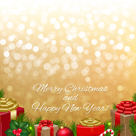 Golden Bokeh With Gift Box With Gradient Mesh, Vector Illustrationのイラスト素材