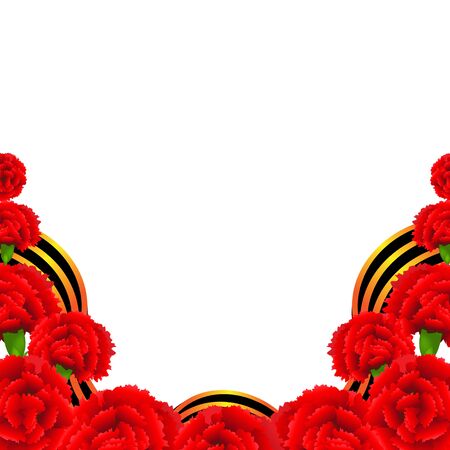 Victory Border With Red Carnations Border With Gradient Mesh, Vector Illustrationのイラスト素材