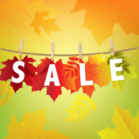 Autumn Banner With Leaves With Gradient Mesh, Vector Illustrationのイラスト素材