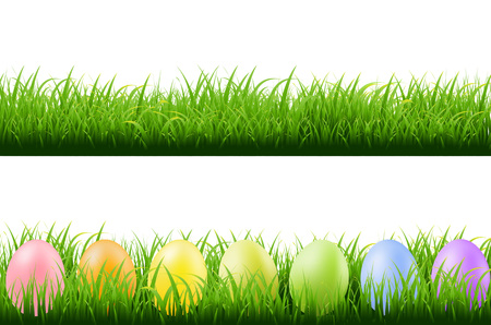Grass Borders With Easter Eggs With Gradient Mesh, Vector Illustrationのイラスト素材