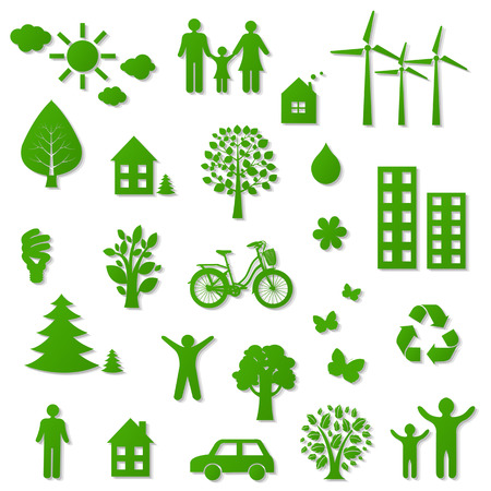 Green Eco Icons With Gradient Meshのイラスト素材