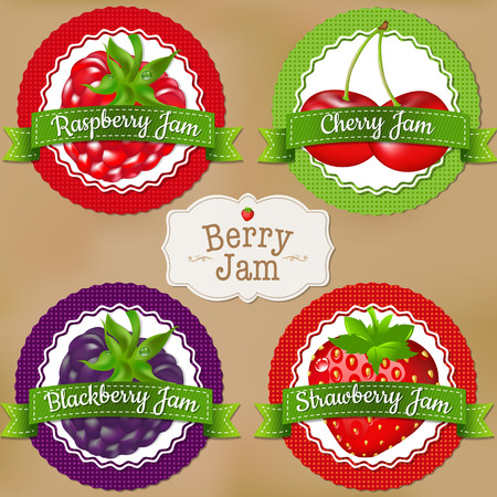 Berry Labels With Gradient Mesh, Vector Illustrationのイラスト素材