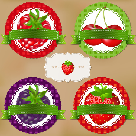 Berry Labels With Gradient Mesh, Vector Illustrationのイラスト素材