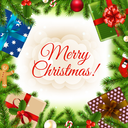 Merry Christmas Card With Gradient Mesh, Vector Illustrationのイラスト素材
