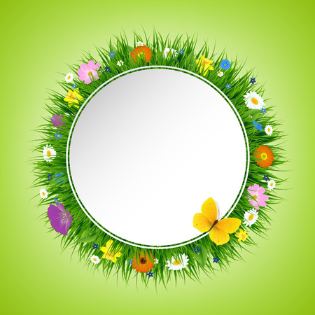 Grass And Flowers Postcard With Gradient Mesh, Vector Illustrationのイラスト素材