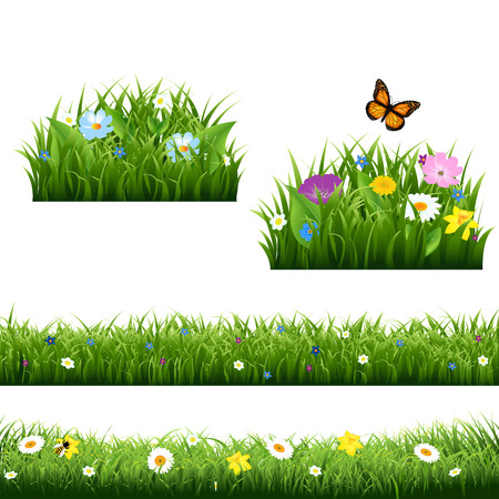 Summer Flowers With Butterfly Gradient Mesh, Vector Illustrationのイラスト素材