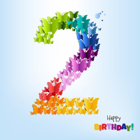 Happy Birthday Card Two Years Gradient Mesh, Vector Illustrationのイラスト素材