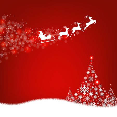 Xmas Postcard Fir Tree Border And Santa Claus With Gradient Mesh, Vector Illustrationのイラスト素材