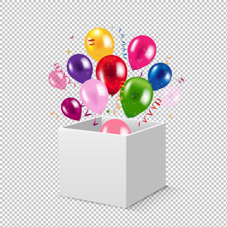 Box And Balloons With Gradient Mesh, Vector Illustrationのイラスト素材