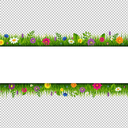 Grass and flowers border banner on transparent background, vector illustration.のイラスト素材