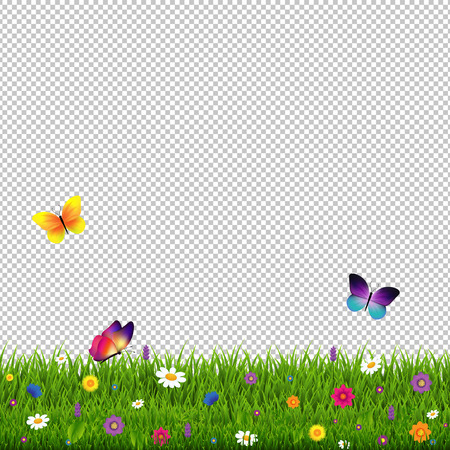 Grass And Flowers Transparent Background With Gradient Mesh, Vector Illustrationのイラスト素材