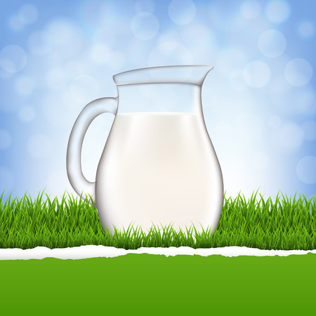 Jug With Milk And Grass With Gradient Mesh, Vector Illustrationのイラスト素材