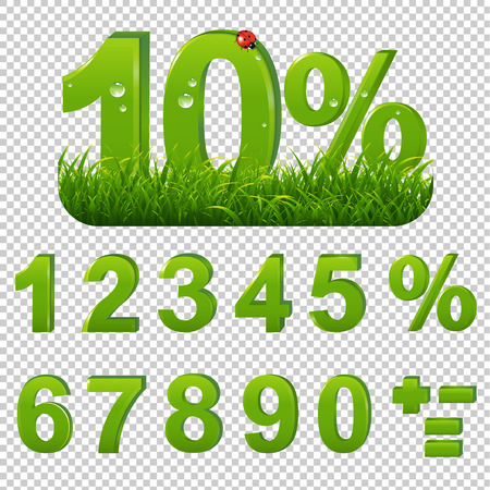 Green Percents Set With Grass Transparent Background With Gradient Mesh, Vector Illustrationのイラスト素材
