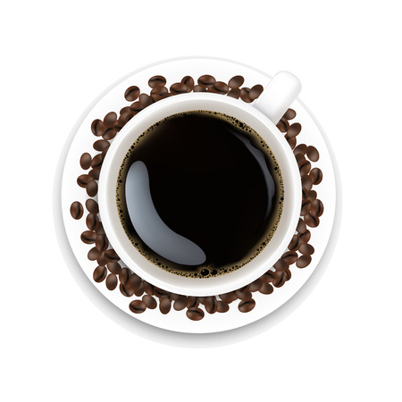 Cup With Coffee And Plate And Coffee Grain With Gradient Mesh, Vector Illustrationのイラスト素材