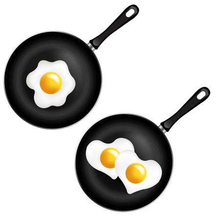 Fried Egg Collection Isolated White Background With Gradient Mesh, Vector Illustrationのイラスト素材
