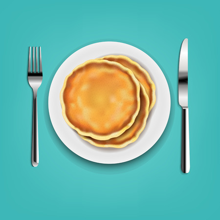 Plate With Fork And Knife With Mint Cloth With Gradient Mesh, Vector Illustrationのイラスト素材