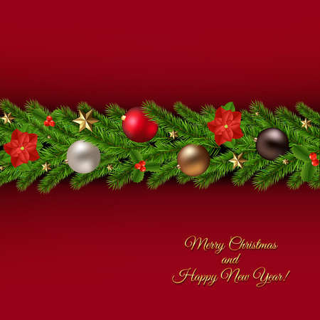 Christmas Garland Poster With Gradient Mesh, Vector Illustrationのイラスト素材