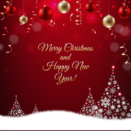Xmas Postcard Fur Tree Border With Gradient Mesh, Vector Illustrationのイラスト素材