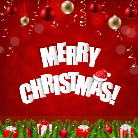 Happy Red Merry Christmas Postcard With Gradient Mesh, Vector Illustration
のイラスト素材