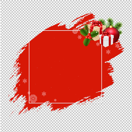Merry Christmas Banner Red Blobs Transparent Background With Gradient Mesh, Vector Illustrationのイラスト素材