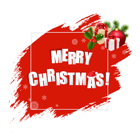 Merry Christmas With Red Blobs Banner With Gradient Mesh, Vector Illustrationのイラスト素材