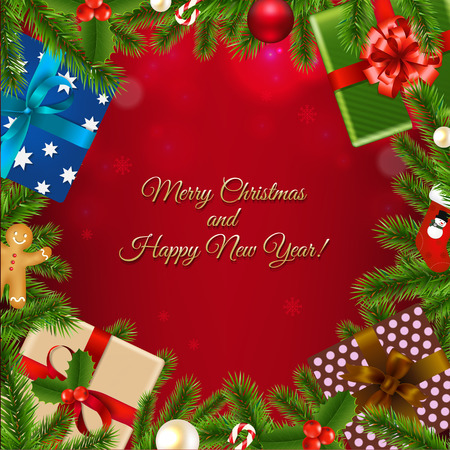 Merry Christmas Poster With Gradient Mesh, Vector Illustrationのイラスト素材