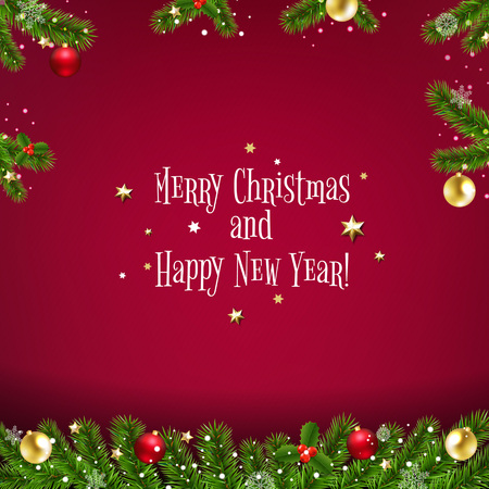 Xmas Garlands With Fir Tree And Christmas Toys With Gradient Mesh, Vector Illustrationのイラスト素材