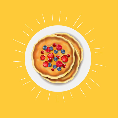 Pancakes With Fresh Berry With Gradient Mesh, Vector Illustrationのイラスト素材