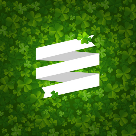 Backgrounds With Clovers And Ribbon With Gradient Mesh, Vector Illustrationのイラスト素材