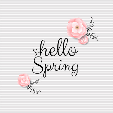 Postcard Pink Flowers And Text With Gradient Mesh, Vector Illustrationのイラスト素材