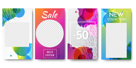 Editable Story Template Collection Frames White Background With Gradient Mesh, Vector Illustrationのイラスト素材