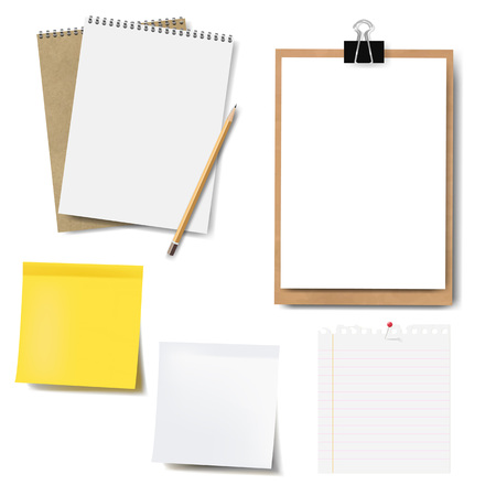 Notebook Mockup And Paper Set Isolated With Gradient Mesh, Vector Illustrationのイラスト素材