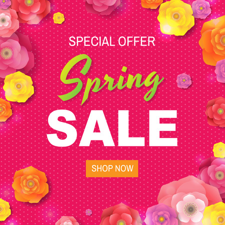 Spring Sale Poster With Text With Gradient Mesh, Vector Illustrationのイラスト素材