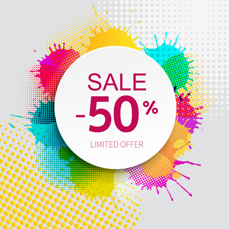 Sale Banner With Colorful Stain, Vector Illustrationのイラスト素材
