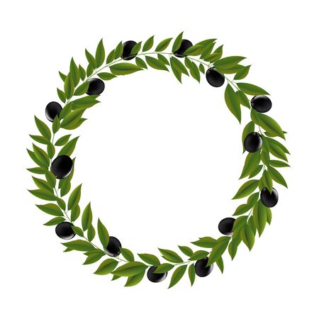 Black Olive Wreath Isolated White Background With Gradient Mesh, Vector Illustrationのイラスト素材