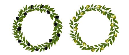 Two Olives Wreath Isolated White Background With Gradient Mesh, Vector Illustrationのイラスト素材