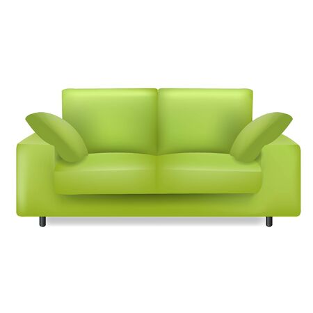 Green Sofa And Pillows Isolated White Background With Gradient Mesh, Vector Illustrationのイラスト素材