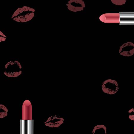 Poster With Red Female Lipstick With Gradient Mesh, Vector Illustrationのイラスト素材