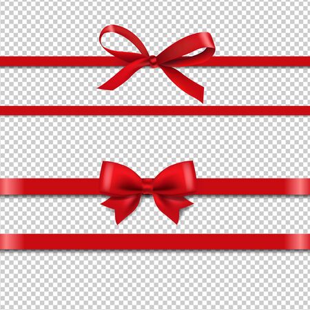 Red Silk Ribbons Set Isolated Transparent Background With Gradient Mesh, Vector Illustrationのイラスト素材